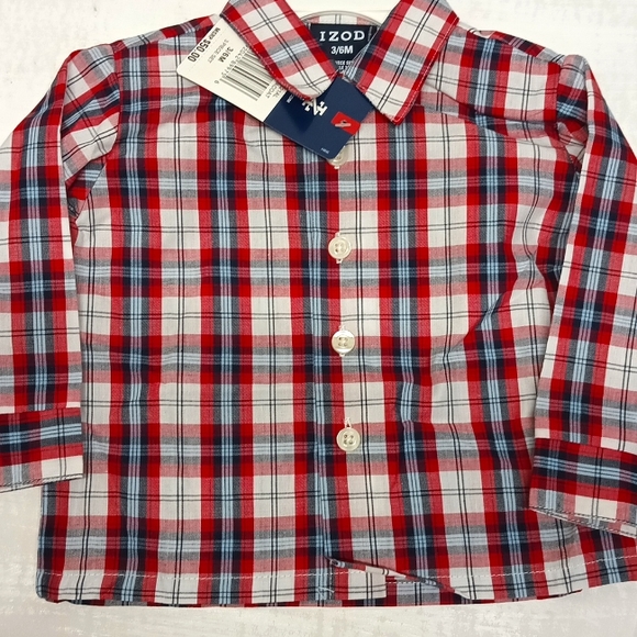 NWT IZOD Baby Christmas matching sets 3pc plaid sweater vest/shirt/pants Sz 3-6m - Picture 4 of 10